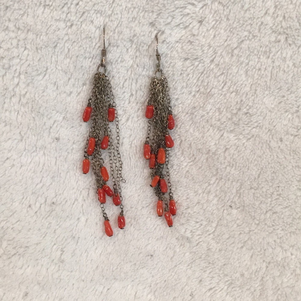 Sterling silver & coral dangle earrings